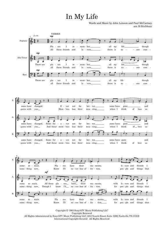 Jen Po Omezenou Doba In My Life (arr. Dom Stichbury)