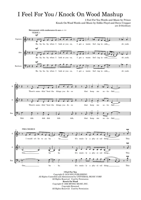 I Feel For You / Knock On Wood Mashup (arr. Dom Stichbury) Tovární Cena