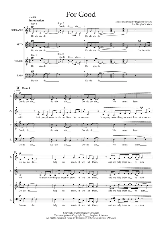 For Good (from Wicked) (arr. Doug Watts) Rychlé Dodání